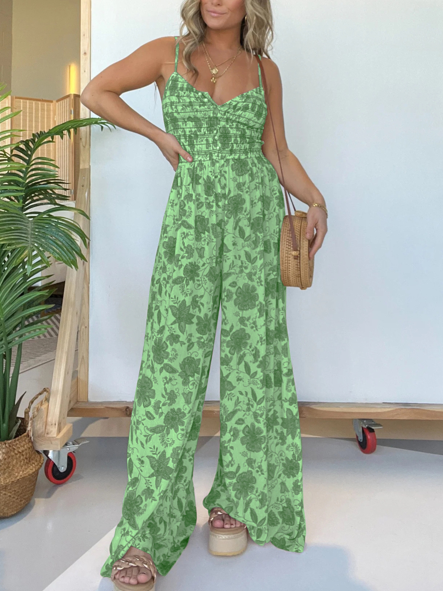 Women's Daily Vacation Ditsy Floral Full Length Printing Pocket Jumpsuits display picture 8