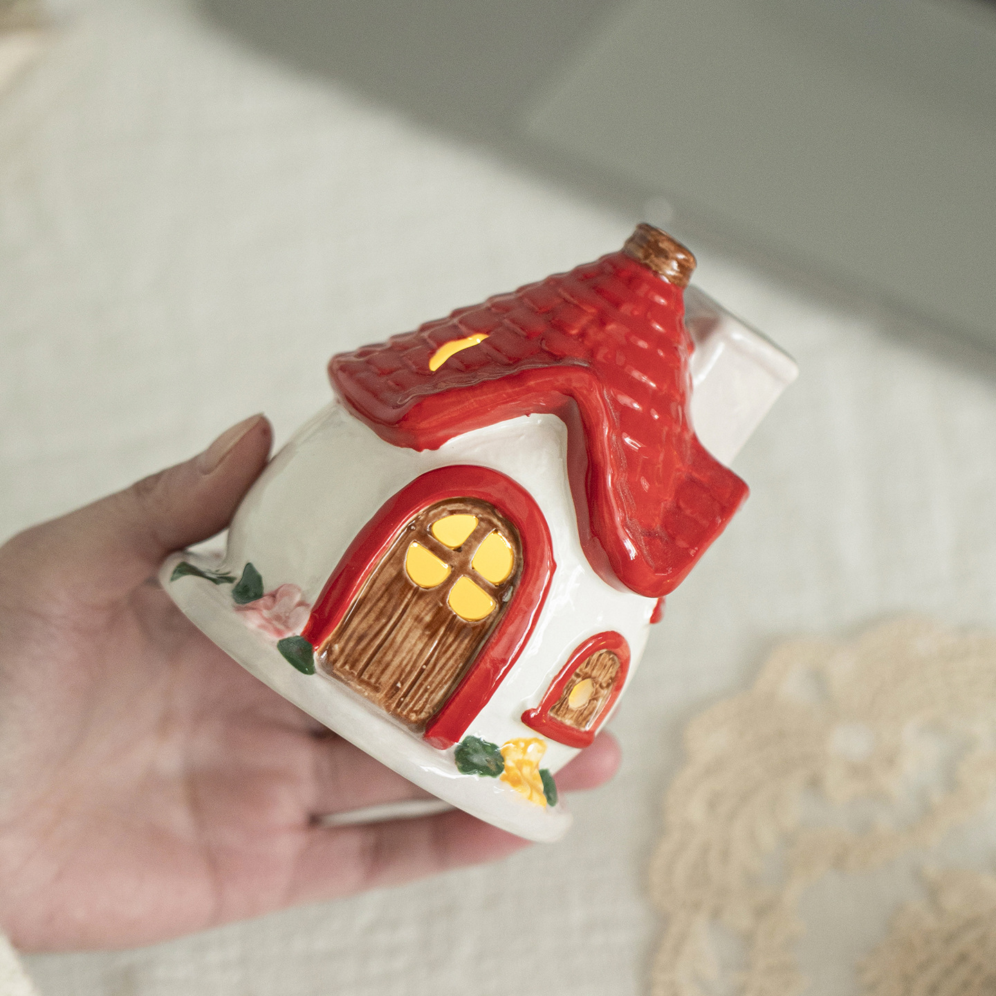Casa de cerámica pastoral en la casa de viento lámpara de noche noche noche de la cama de la atmósfera de la chica amiga regalos de cumpleaños decoración adornos