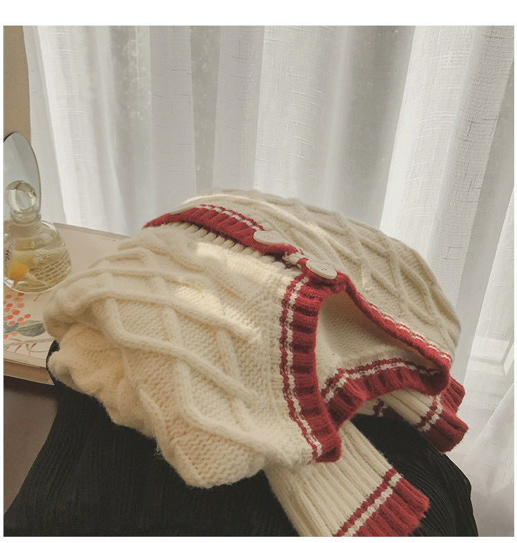 Women's Loose Retro Contrast Color Twist Sweater Coat Image 5