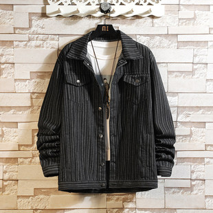 Spring 2025 new men's plus size jeans Hong Kong style casual striped jacket a generation of hair