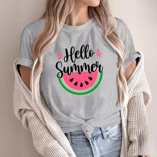 Cross-Border Export Europe and the United States Pinduoduo Temu Aliexpress Hot Sale Standard Size Short-Sleeved Printed Round Neck T-Shirt