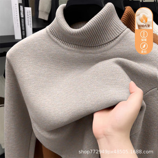 Wholesale sales exclusively for all-in-one velvet turtleneck sweaters for men in autumn and winter plus velvet warm inner knitted sweaters
