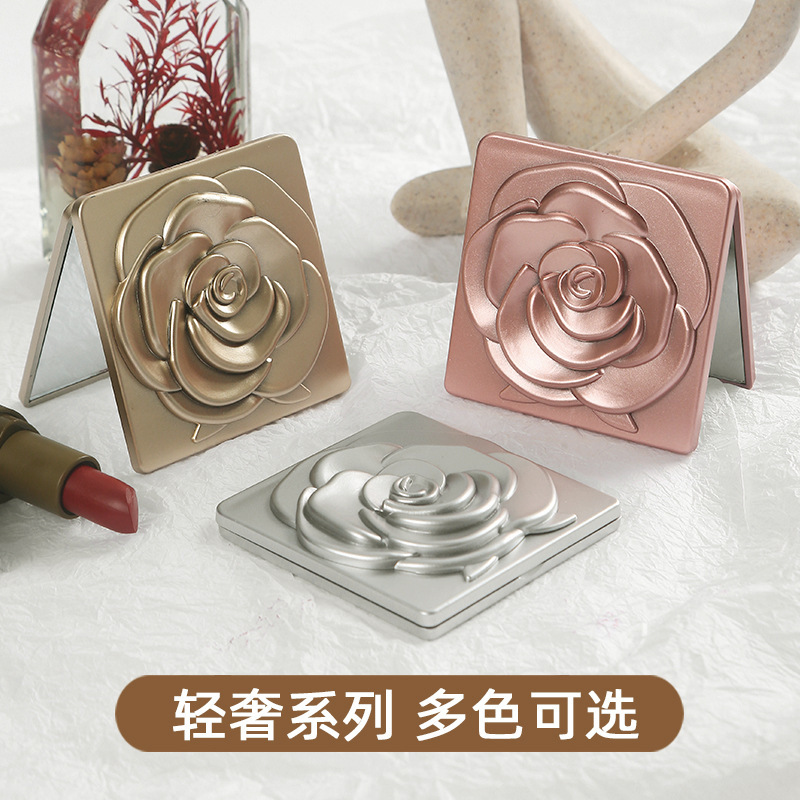 玫瑰折叠小镜子双面口袋迷你mini放大随身便携化妆镜镜子|undefined