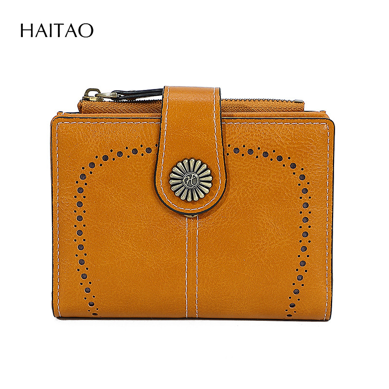 Bolso de mano de cuero graso para mujer Bolso de moneda con cremallera corta retro Bolso de tarjeta de monedero multifuncional hueco 2025 estilo caliente