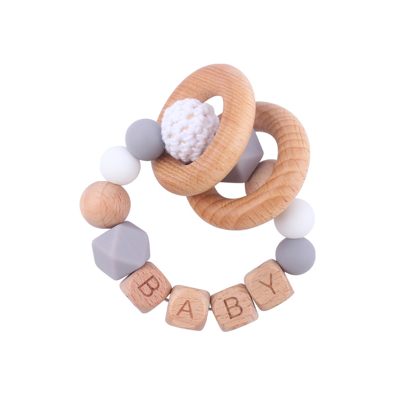 Nuevos suministros para bebés Beech carta DIY nombre calmante bebé cuentas de silicona Beech teether pulsera juguete