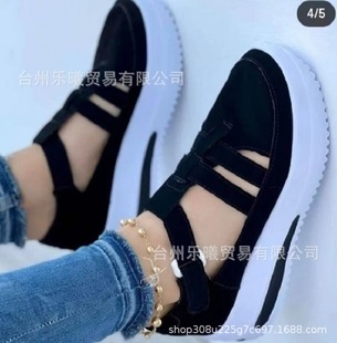 Cross-Border New hollow large size sandals women's 2023 autumn and summer Foreign trade solid color hollow thick-soled Velcro casual women's shoes