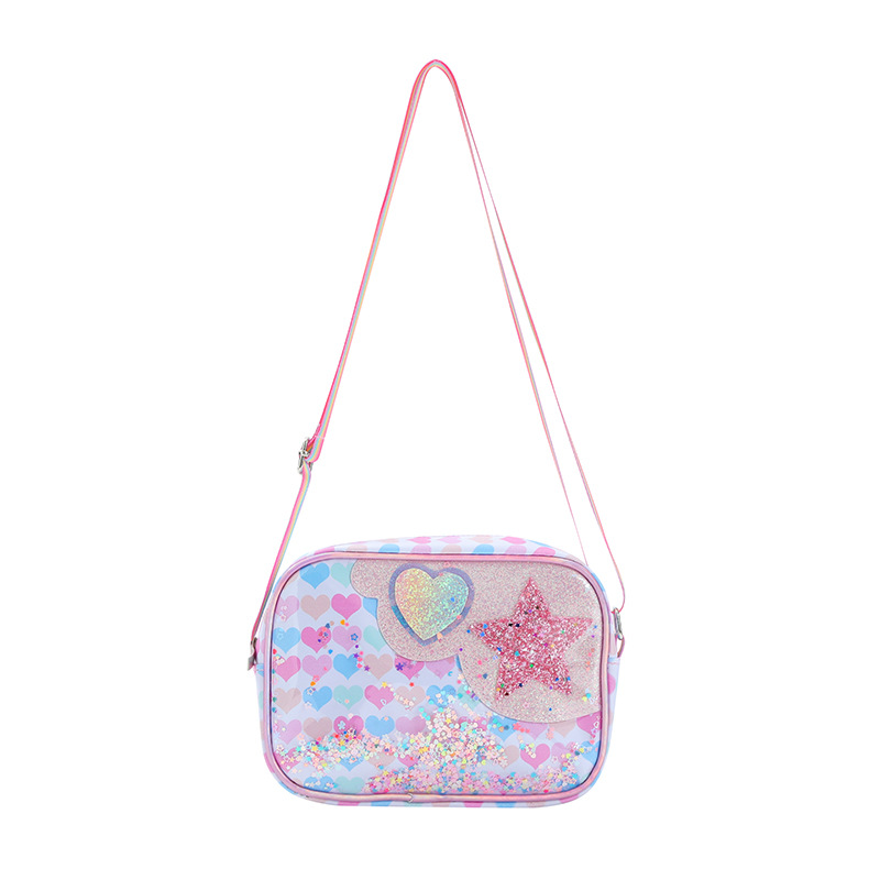 Kid‘s Medium Glitter Polyester Star Heart Shape Cute Square Zipper Crossbody Bag display picture 5