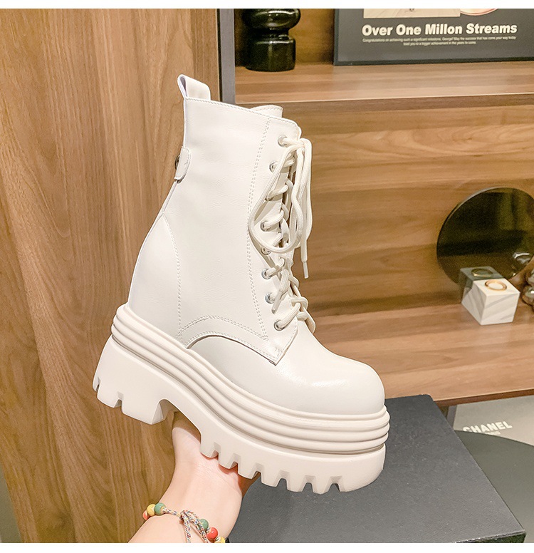 Boot nữ cổ thấp da thật gót siêu cao 15cm đế dày tăng chiều cao lót lông mùa thu đông — Lớp lót đơn màu trắng nhạt 12cm chi tiết 23
