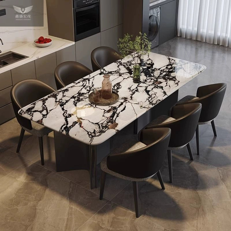 Combinación de mesa y silla de comedor de piedra de lujo de lujo ligero mesa de comedor rectangular italiana mesa de comedor de mármol para el hogar de pequeño apartamento moderno y simple