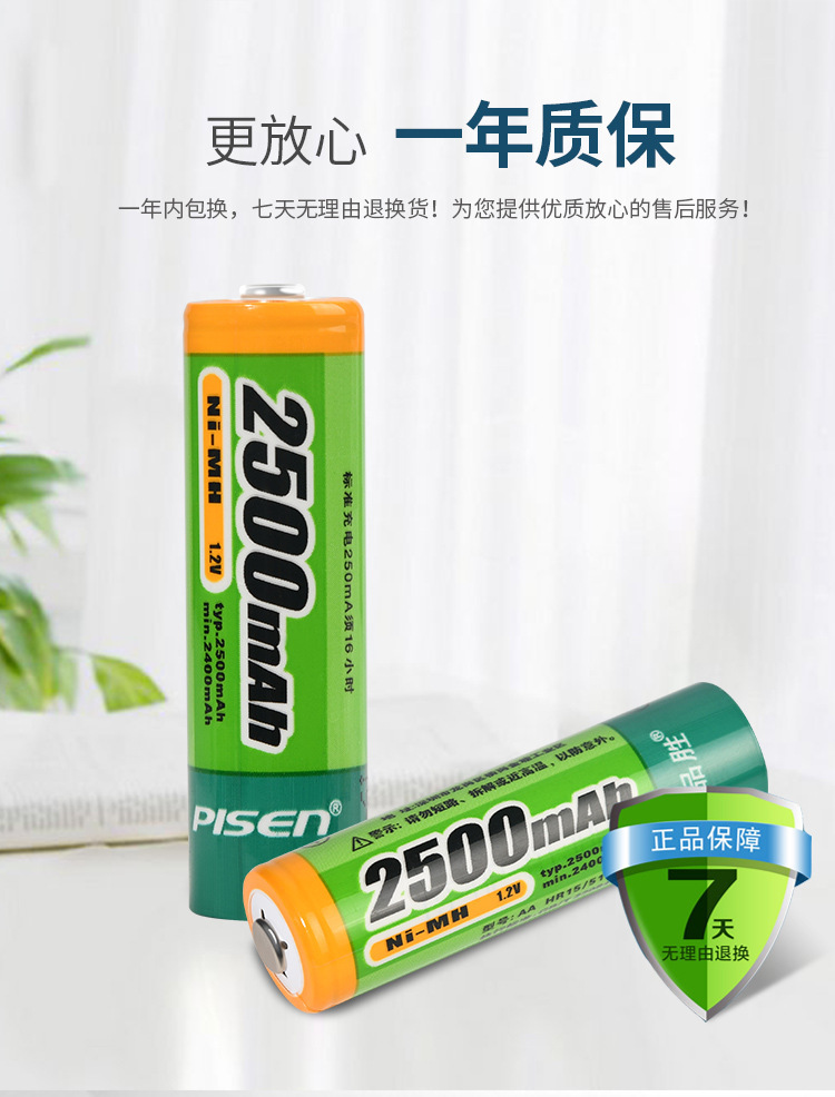 Pinsheng No. 5 Rechargeable Battery 2500Mah Nickel-Metal Hydride Battery (2 Pieces) 1300 Nickel-Metal Hydride Rechargeable Battery 2 Pieces Wholesale