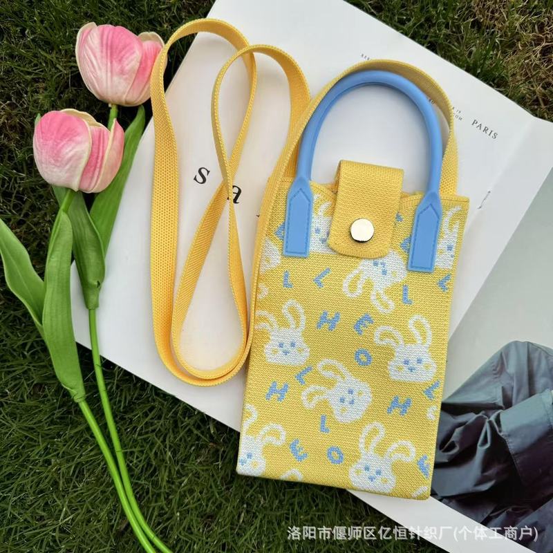夏季卡通针织手机包时尚设计百搭斜挎包包针织单肩手提斜挎包|undefined