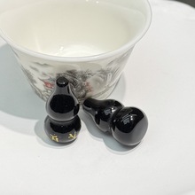 金秋珠宝 黑石烫金六字真言葫芦吊坠项链水晶饰品DIY半成品饰品配