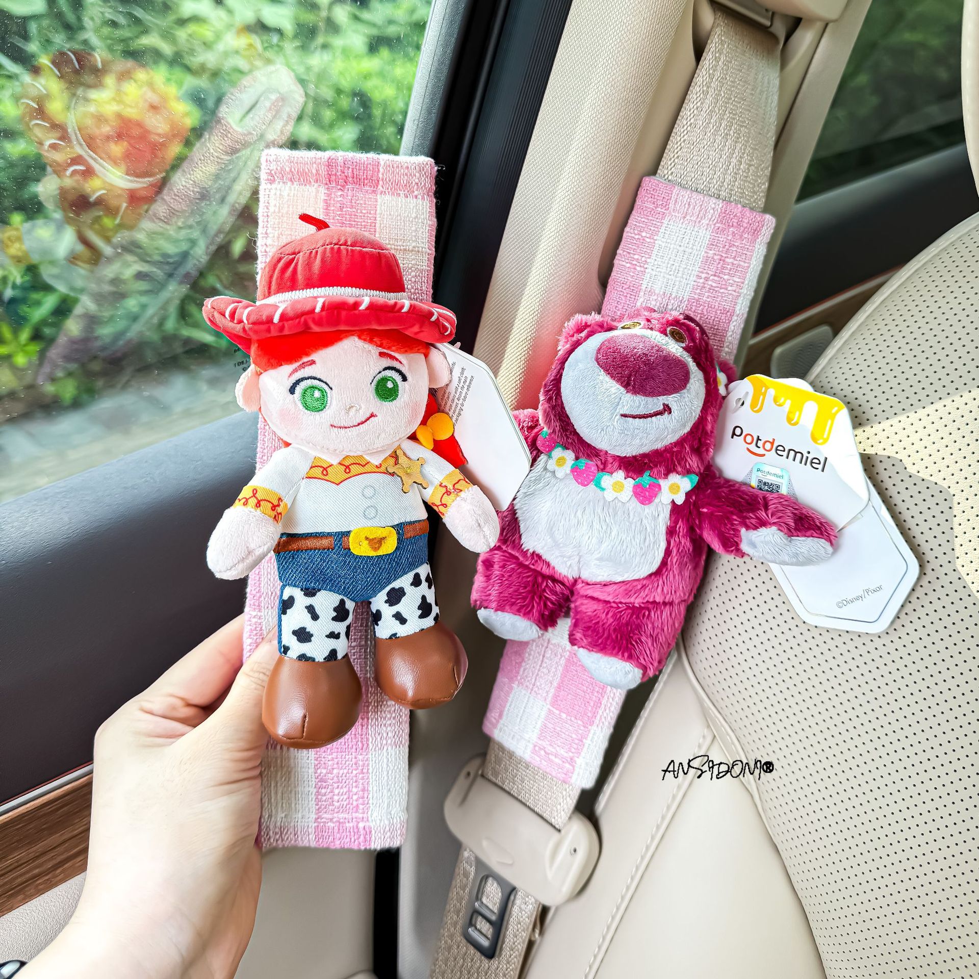 Authentic Buzz Lightyear Woody car seatbelt shoulder pad plush toy car interior decoration new car gift