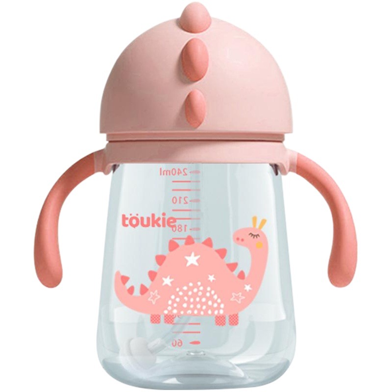 Bebé bebé taza de beber niños botella de alimentación taza de agua mango y correa de doble uso a prueba de fugas a prueba de caídas taza de paja de jardín de infantes