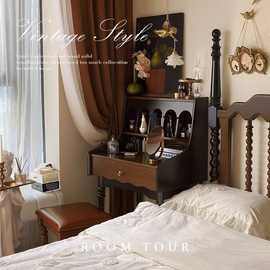 复古实木梳妆台化妆桌中古风化妆台小户型卧室写字台收纳柜化妆桌