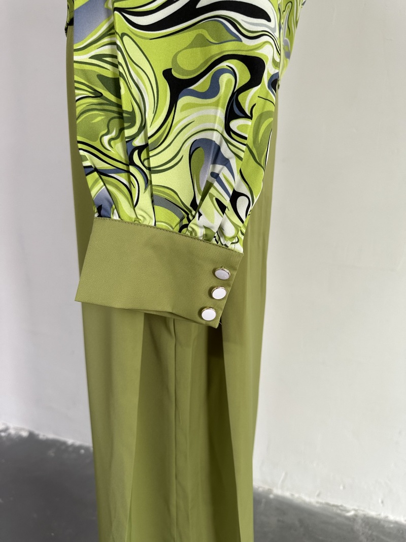 Women Clothing Spring Print Lantern Sleeve Shirt Wide Leg Work Pant Casual Suit