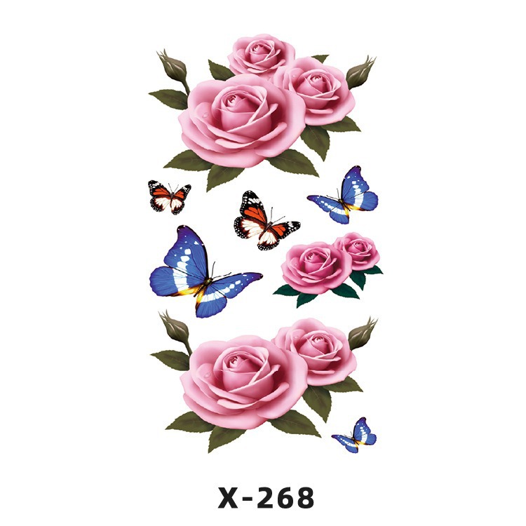 Arco de flor pequeña pegatinas de tatuaje fresco 3D dibujos animados transfronterizo Henna rosa impermeable texto en inglés pegatinas de tatuaje