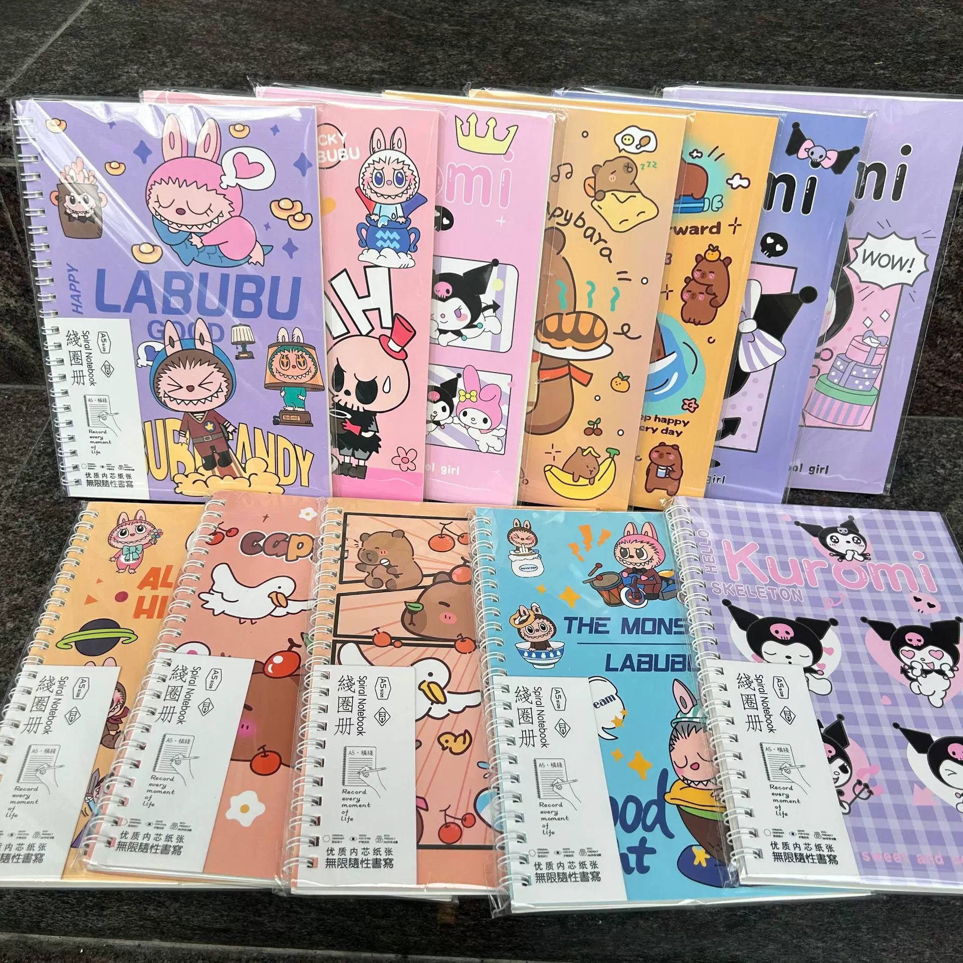 新款卡皮拉布布库洛米A5线圈笔记本卡通课堂作业本45页记事本批发