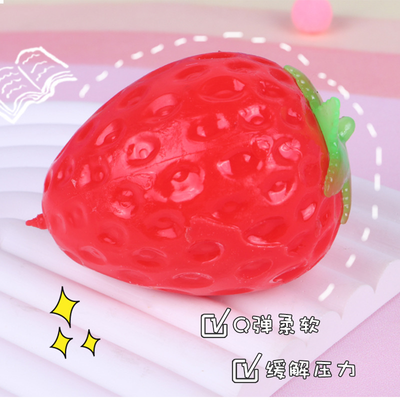 Juguete antiestrés de fresa fluida – rebote lento, simulación de goma, harina, ventilación