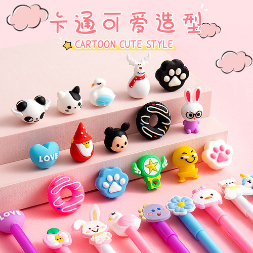 20-pack gel pen wholesale cartoon head girl's water-based pen bag set pen student creative cute super cute