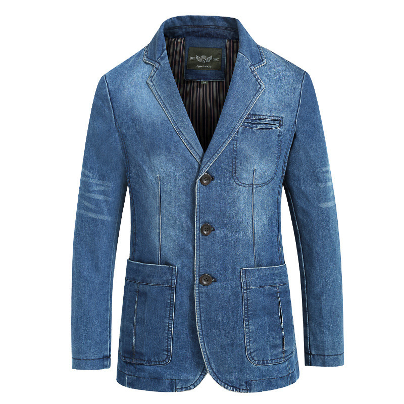 Transfronterizo AliExpress Fábrica de Producción de Los Hombres Traje de Mezclilla de Algodón de Los Hombres de Mezclilla Traje Pequeño Slim Fit Plus tamaño Chaqueta DE LA Capa