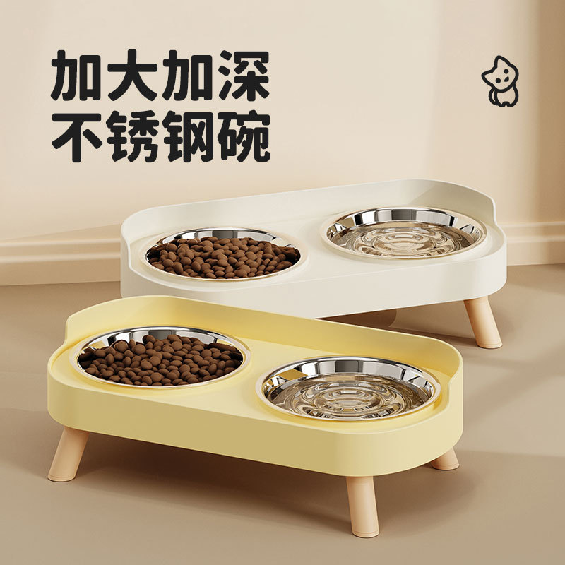 Tazón de gato de acero inoxidable doble tazón de cerámica doble tazón de agua y grano integral anti-derramamiento anti-splash protector de comida tazón para mascotas