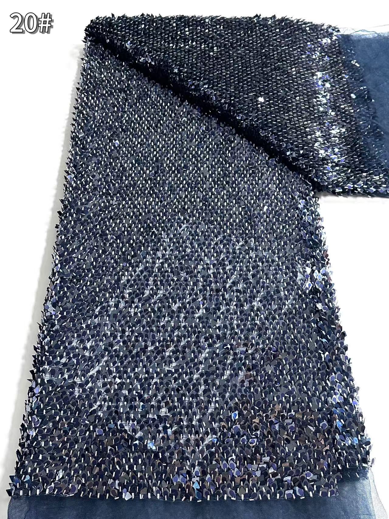 African Beaded Lace Fabric Lentejuelas bordado de lentejuelas tela de malla de escamas de la industria pesada