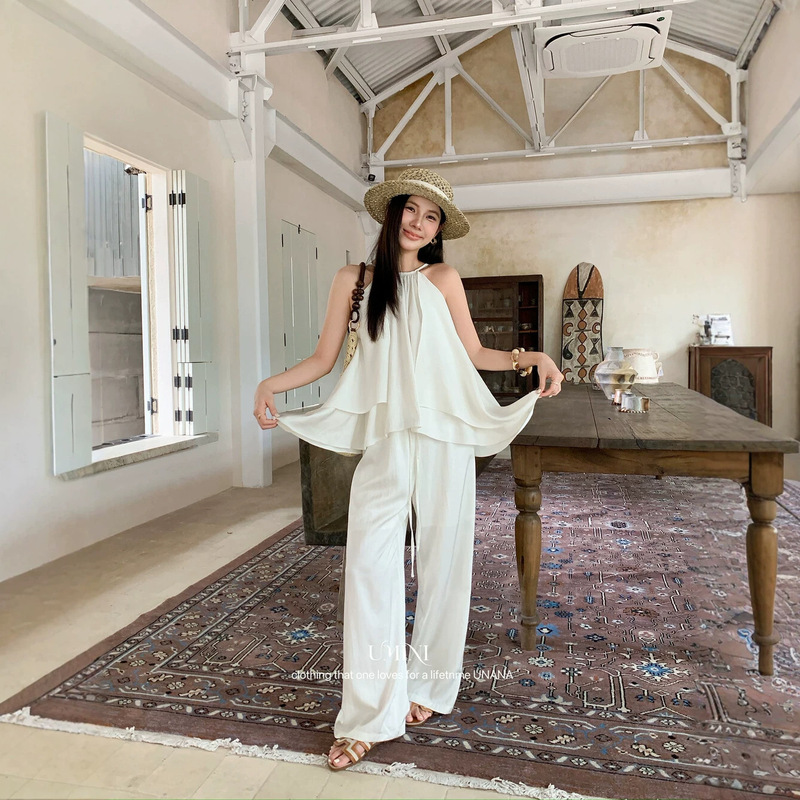 U+Mini Thirteen Lines Unana New Product F6562 French Elegant Style Petite Women's Blouse + Casual Pants Set U+Mini Thirteen Lines Unana New Product F6562 French Elegant Style Petite Women's Blouse + Casual Pants Set