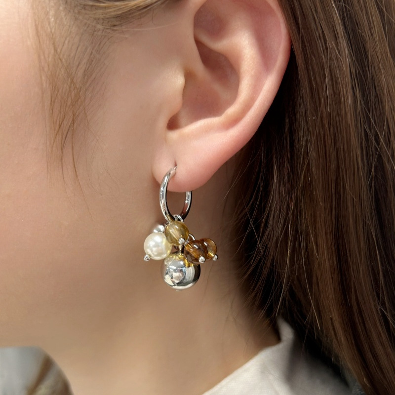 Outdoor, Shopping Occasion Brass Plating Inlay Flower Artificial Pearls Drop Earrings