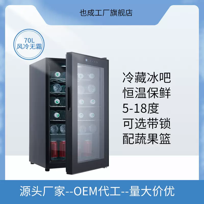 也成70L保鲜冰吧小冷柜食堂留样办公家用冰柜茶叶水果柜酒柜恒温