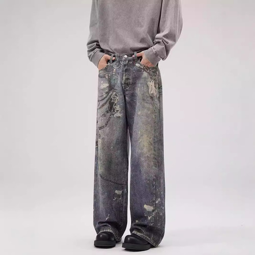 JIAMU Autumn/Winter AC Home Tailored Digital Printing Men's Baggy Straight Leg Personality Versatile Fashion Brand