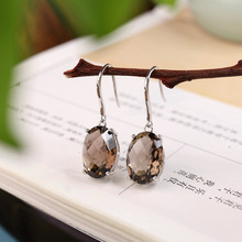 s925银茶晶耳环批发女士简约长方形切面合成水晶耳饰耳坠源头厂货