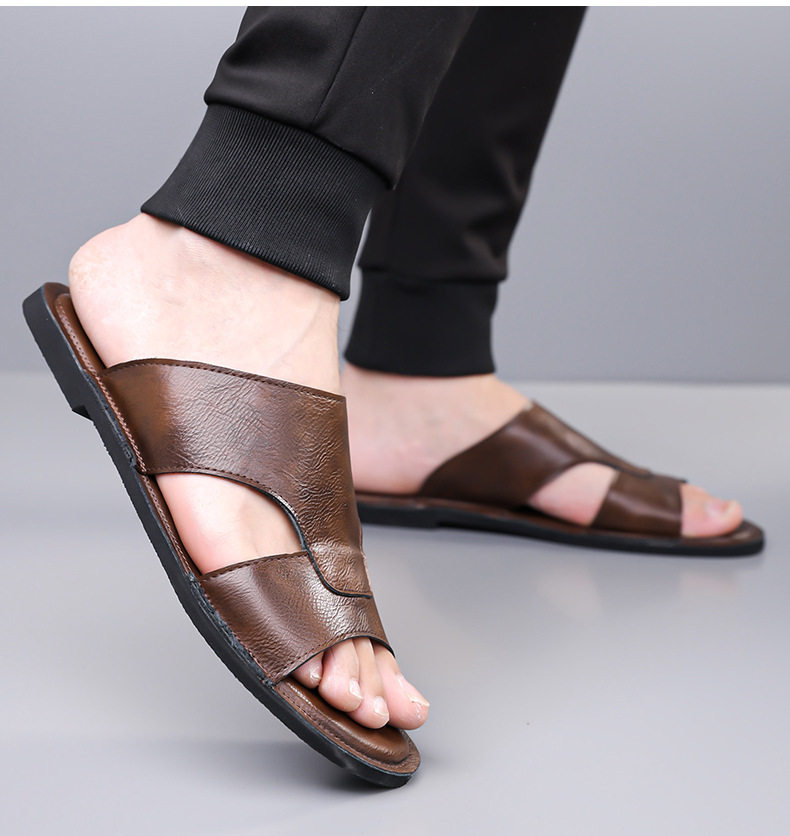 Dép sandal nam quai ngang hở mũi kiểu retro, đế cao su êm chân, cỡ lớn — nâu, đen chi tiết 15