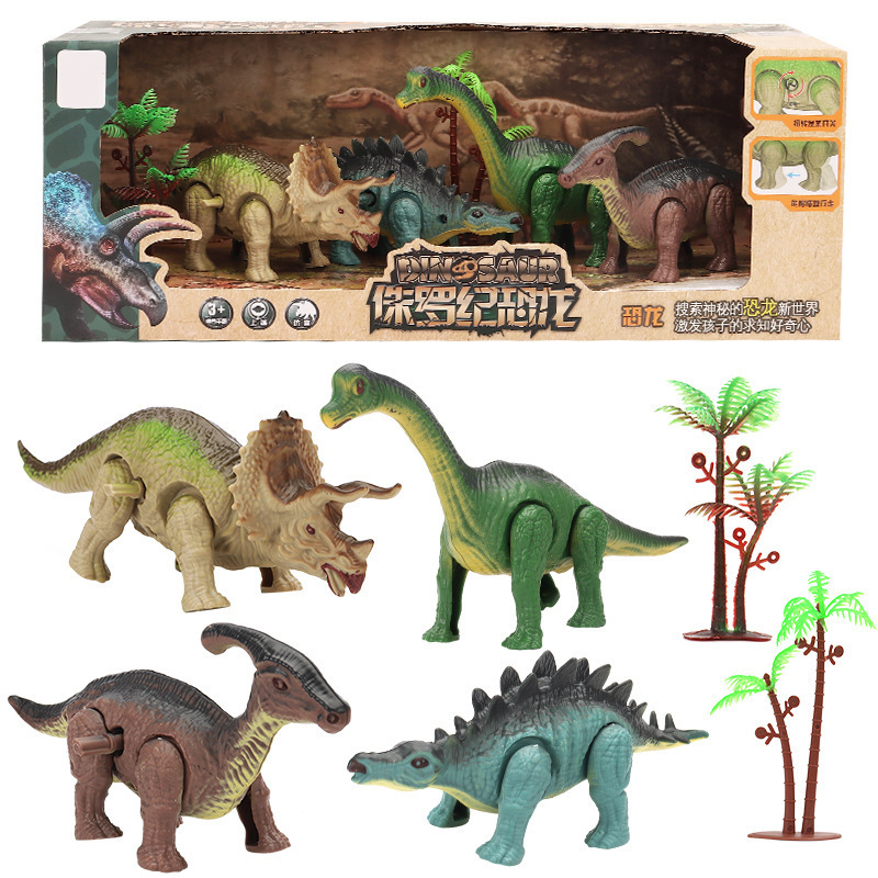子供のぜんまいの上で鎖の恐竜の男の子の三角竜の剣の竜の腕の竜の4匹のセットは動物の恐竜の模型をシミュレーションします。|undefined
