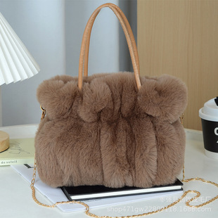 Handbag Furry Bag Women's Autumn and Winter New Pleated High-End Plush Fashion Bag 2024 Single Shoulder Crossbody Bag Hot Style