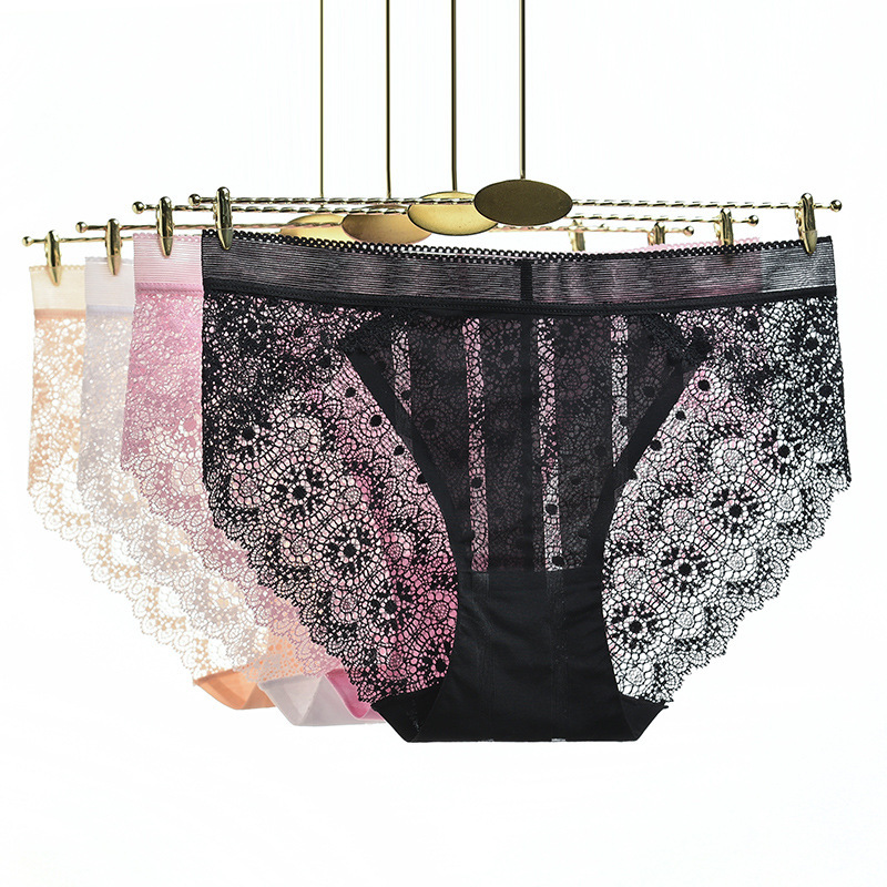 Summer sexy breathable underwear in low waist transparent lace black briefs cotton file factory explosions wholesale