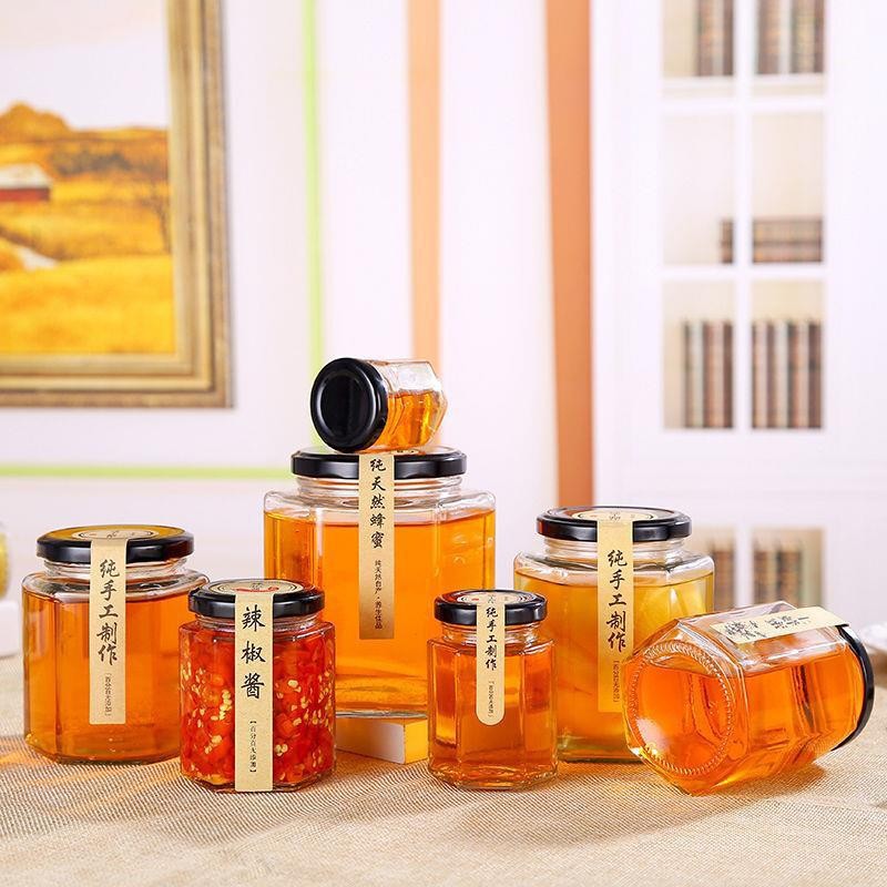 六棱玻璃瓶密封罐带盖食品级罐子辣椒酱蜂蜜小六角泡菜茶叶玻璃瓶