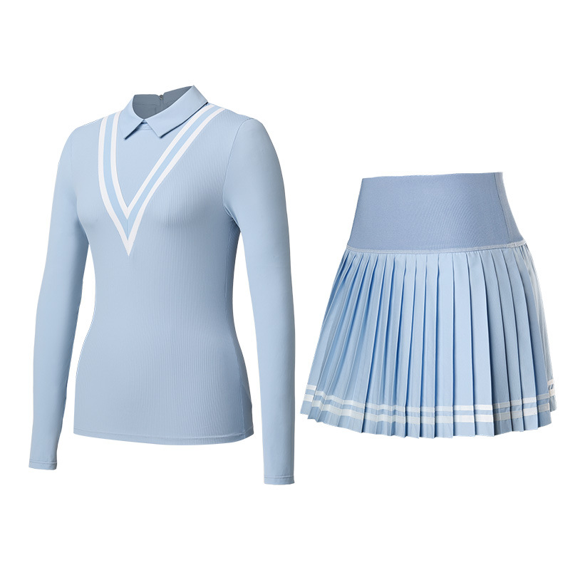 Traje deportivo de tenis de mujer otoño y invierno transpirable seco rápido golf yoga vestido corto con solapa manga larga dos piezas set