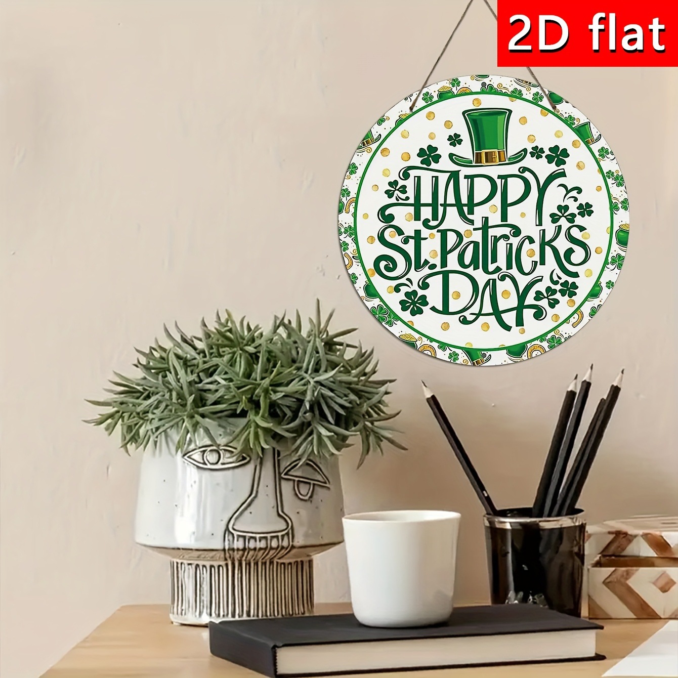 Colgar una placa de madera con el tema de San Patricio y adornos, decoración de porche de la casa de madera