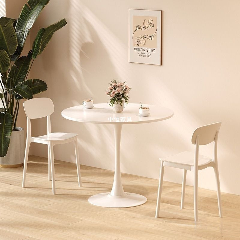 Trendy White Nordic Style Ins Small Round Meeting Table Milk Tea Coffee Shop Table and Chair Set Tulip Dining Table