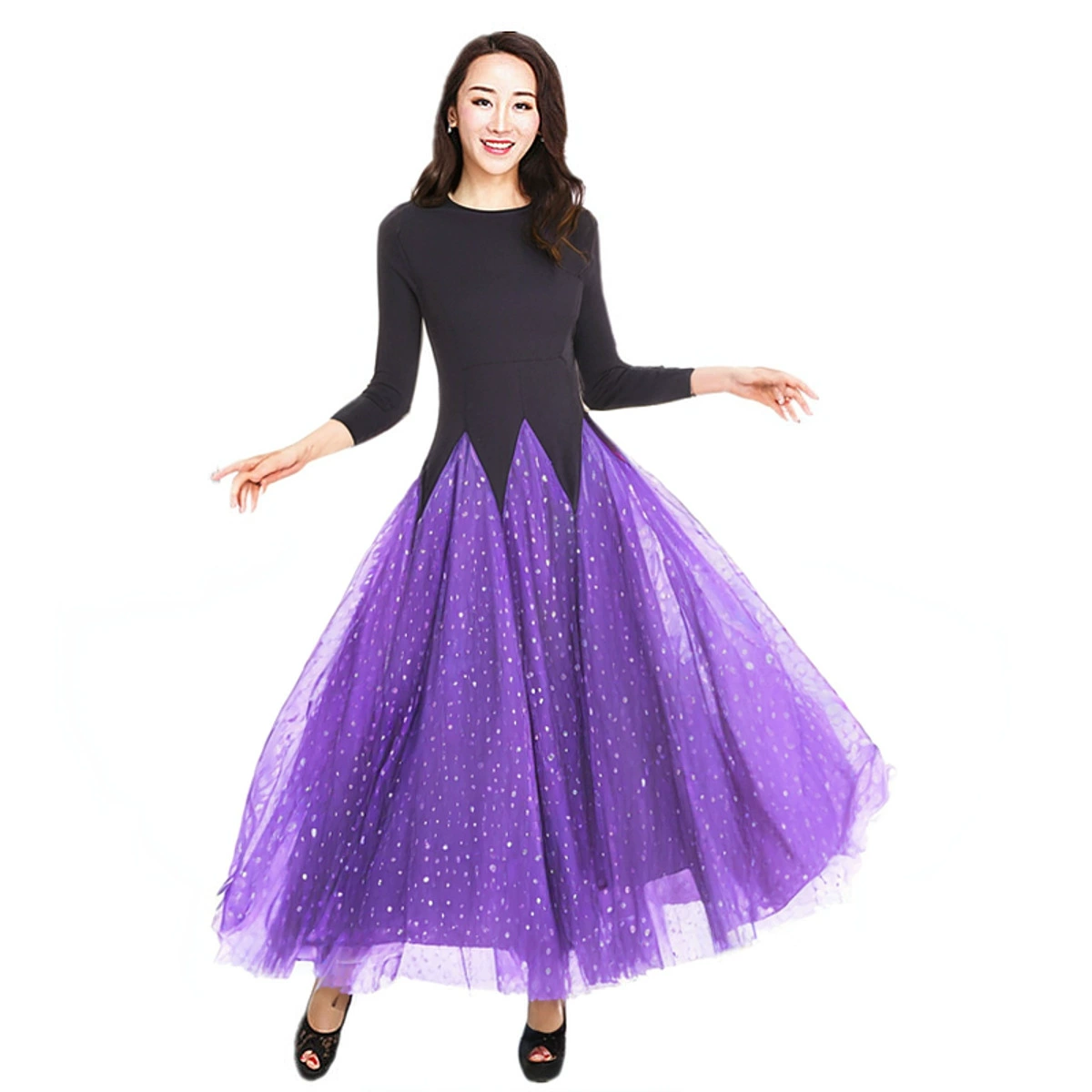 Новый современный танцевальный платье платье платье платье большой качели платье с длинными рукавами