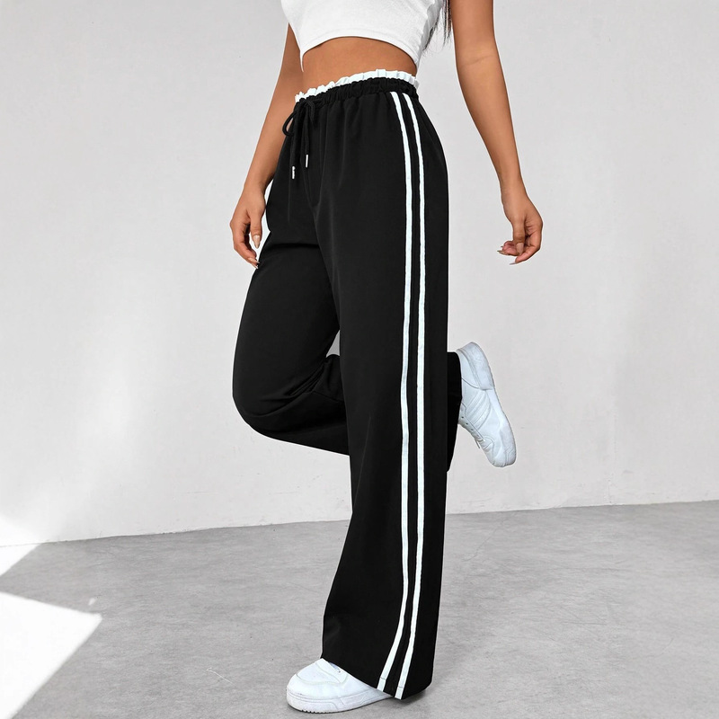 Cross-Border Elastic Waist Japanese Style High-Waisted Drapey Women's Wide-Leg Pants Slimming Petite Straight Loose Casual Sweatpants