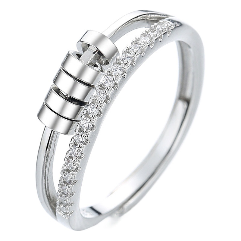 Anillo giratorio de zircon de cinco anillos de pop transfronterizo de Europa y Estados Unidos Hip-Hop giratorio anillo de anillo redondo de personalidad