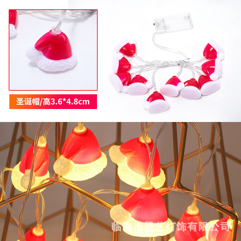 跨境新品led圣诞树灯串圣诞老人雪人灯串电池盒电镀球五角星彩灯|undefined