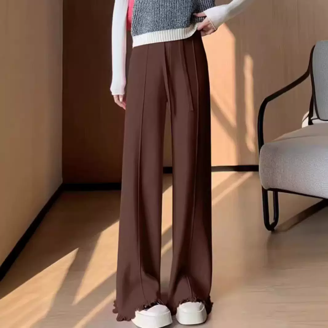 时尚韩版休闲流苏高腰显瘦垂感直筒裤女2023秋冬新款宽松休闲裤女