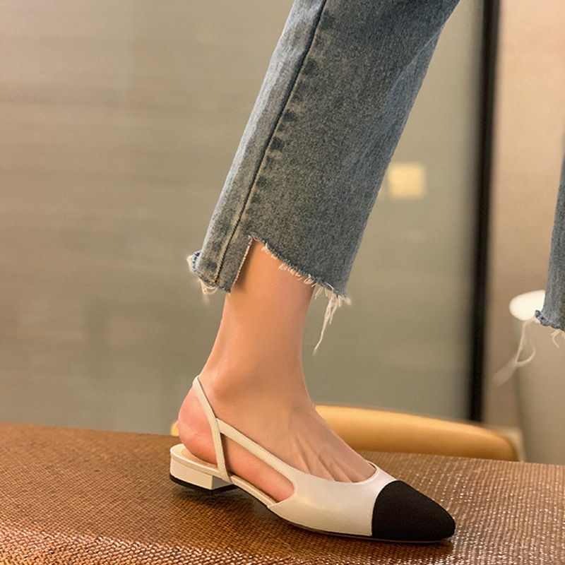 Elevo mismo estilo de mamá 2024 nuevo estilo francés pequeña fragancia color a juego Baotou sandalias con espalda hueca punta redonda elegantes sandalias de tacón bajo