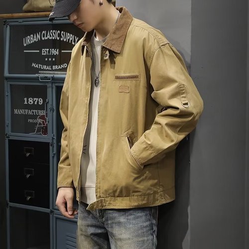 American Retro Heavyweight Men's Work Jacket Loose Casual Trend Brand Autumn Mountain Series Hunter Style Casual Collarless Outerwear