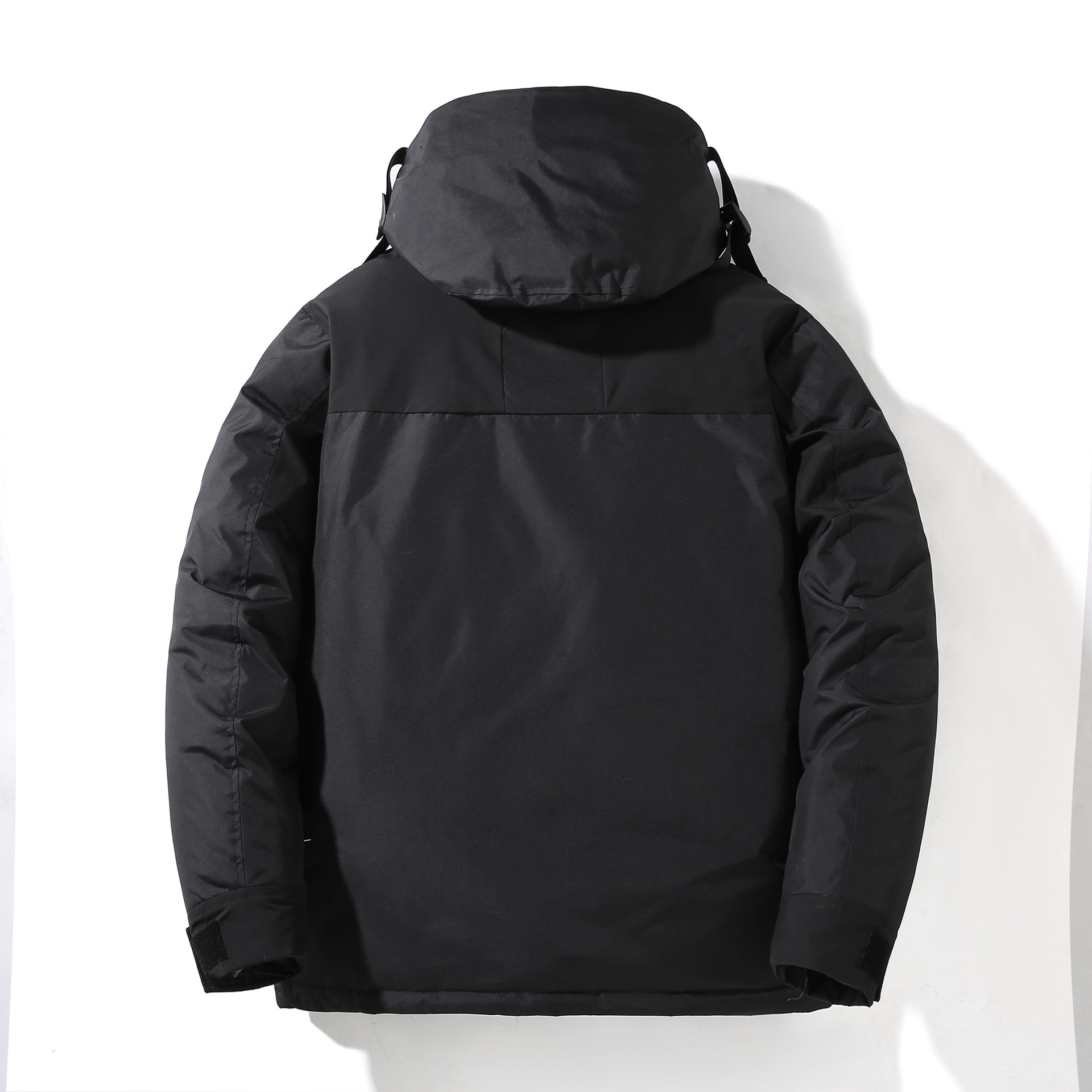 Beijing style 1990 couple's short men's and women's spliced hooded jacket, trendy winter down jacket_voghion.com