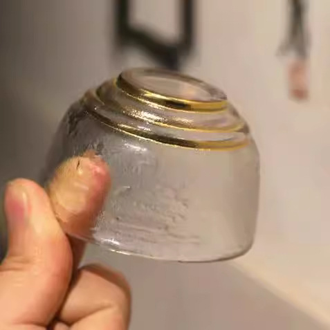 Japanese with a forged pattern glass transparent golden water