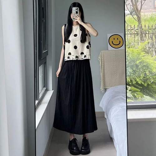 ZHIBAOBI Design Sense Mountain Length Skirt for Women, Elastic Waist High-Waist Slimming A-Line Personality Half-Body Umbrella Skirt, Instagram Style